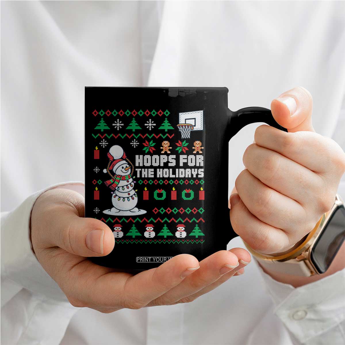 Funny Christmas Basketball Snowmen Coffee Mug Hoops For The Holidays Ugly Sweater TS12 Print Your Wear
