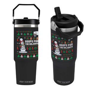 Funny Christmas Basketball Snowmen Flip Straw Tumbler Hoops For The Holidays Ugly Sweater TS12 One Size: 30 oz Black Print Your Wear