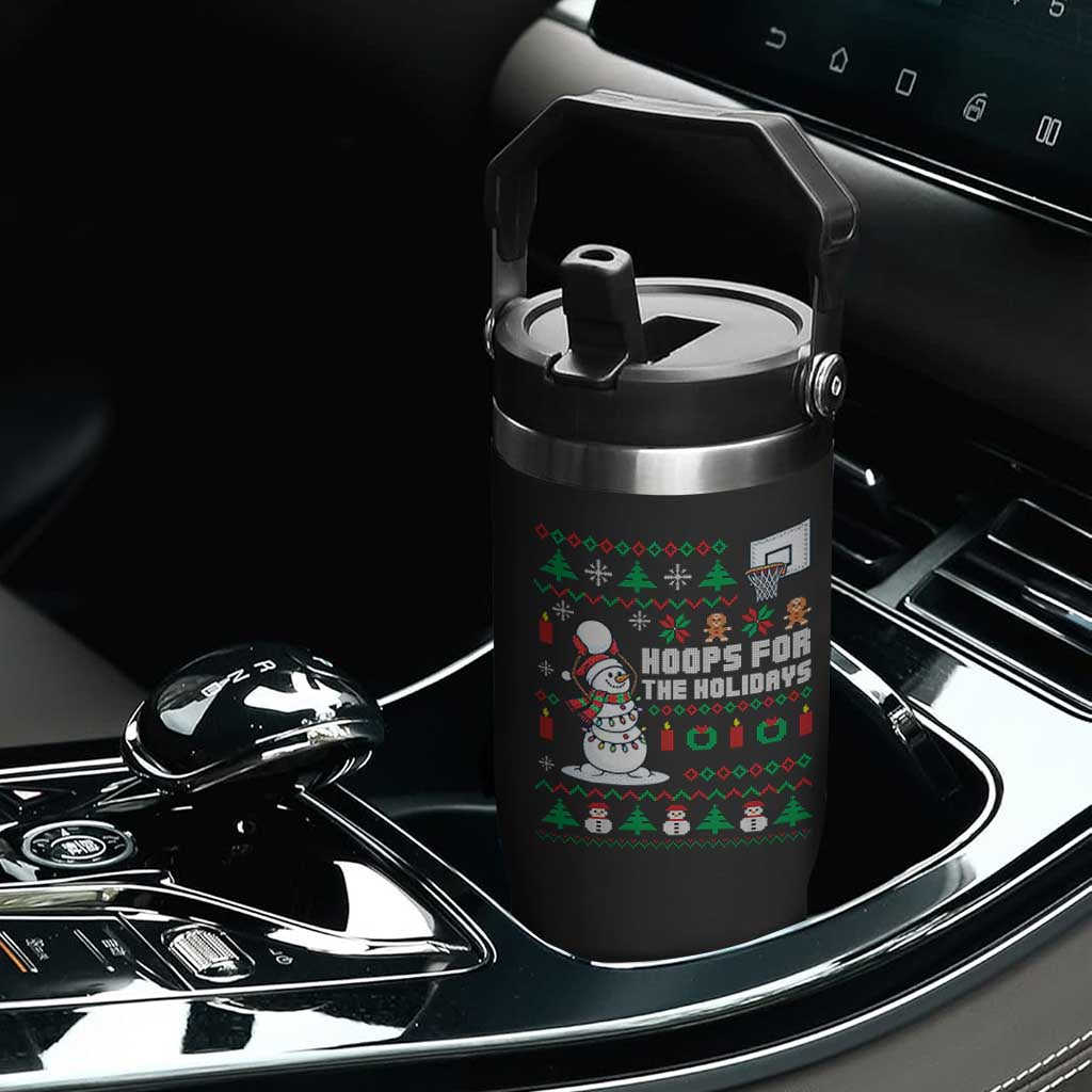 Funny Christmas Basketball Snowmen Flip Straw Tumbler Hoops For The Holidays Ugly Sweater TS12 Print Your Wear