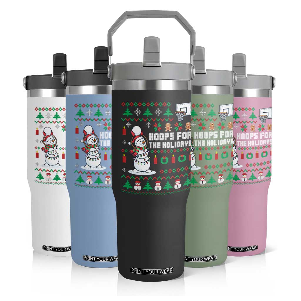 Funny Christmas Basketball Snowmen Flip Straw Tumbler Hoops For The Holidays Ugly Sweater TS12 Print Your Wear