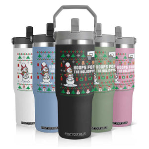 Funny Christmas Basketball Snowmen Flip Straw Tumbler Hoops For The Holidays Ugly Sweater TS12 Print Your Wear