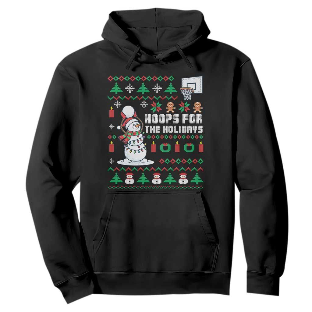 Funny Christmas Basketball Snowmen Hoodie Hoops For The Holidays Ugly Sweater TS12 Black Print Your Wear