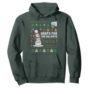 Funny Christmas Basketball Snowmen Hoodie Hoops For The Holidays Ugly Sweater TS12 Dark Forest Green Print Your Wear