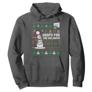 Funny Christmas Basketball Snowmen Hoodie Hoops For The Holidays Ugly Sweater TS12 Dark Heather Print Your Wear