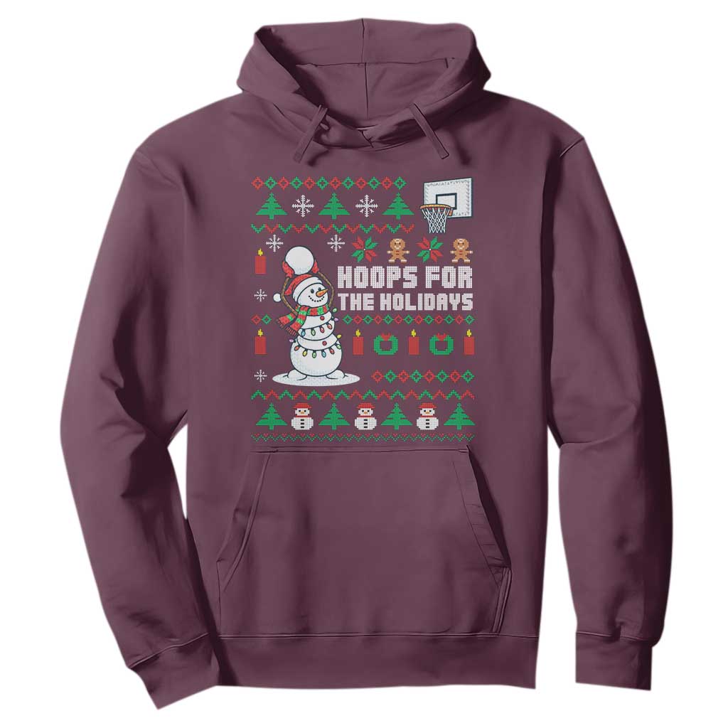 Funny Christmas Basketball Snowmen Hoodie Hoops For The Holidays Ugly Sweater TS12 Maroon Print Your Wear