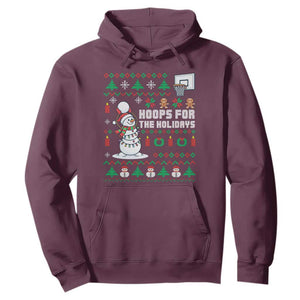 Funny Christmas Basketball Snowmen Hoodie Hoops For The Holidays Ugly Sweater TS12 Maroon Print Your Wear