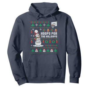 Funny Christmas Basketball Snowmen Hoodie Hoops For The Holidays Ugly Sweater TS12 Navy Print Your Wear