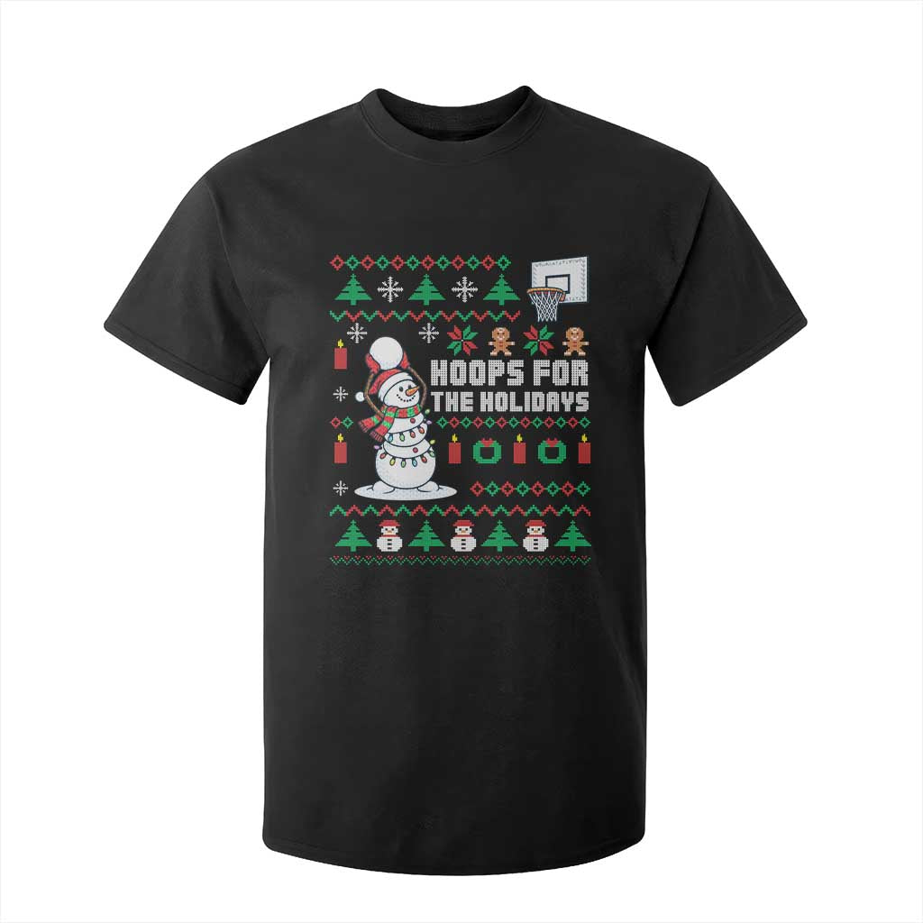 Funny Christmas Basketball Snowmen T Shirt For Kid Hoops For The Holidays Ugly Sweater TS12 Black Print Your Wear
