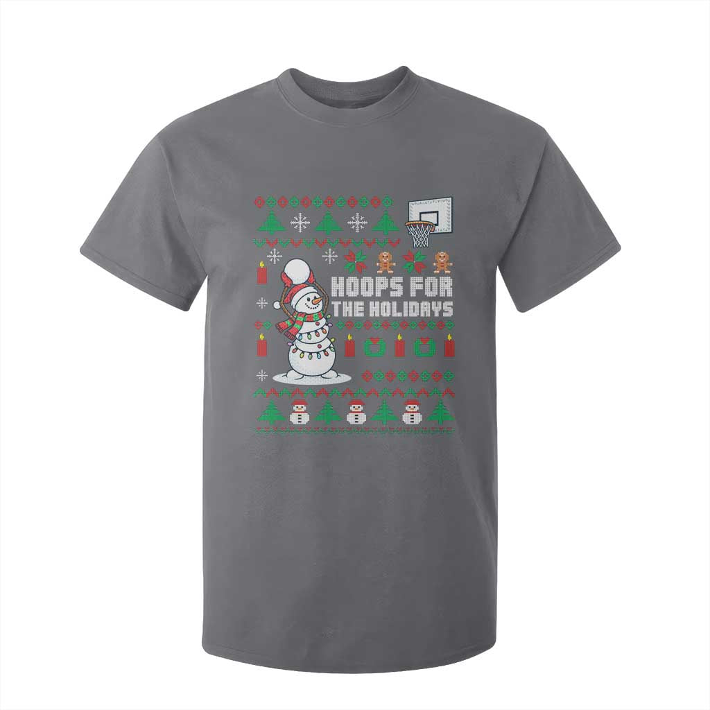 Funny Christmas Basketball Snowmen T Shirt For Kid Hoops For The Holidays Ugly Sweater TS12 Charcoal Print Your Wear