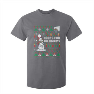 Funny Christmas Basketball Snowmen T Shirt For Kid Hoops For The Holidays Ugly Sweater TS12 Charcoal Print Your Wear