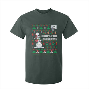 Funny Christmas Basketball Snowmen T Shirt For Kid Hoops For The Holidays Ugly Sweater TS12 Dark Forest Green Print Your Wear