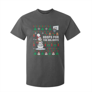 Funny Christmas Basketball Snowmen T Shirt For Kid Hoops For The Holidays Ugly Sweater TS12 Dark Heather Print Your Wear