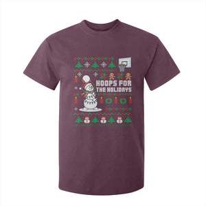 Funny Christmas Basketball Snowmen T Shirt For Kid Hoops For The Holidays Ugly Sweater TS12 Maroon Print Your Wear