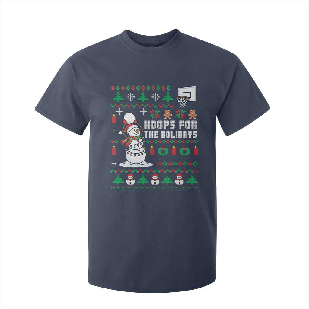 Funny Christmas Basketball Snowmen T Shirt For Kid Hoops For The Holidays Ugly Sweater TS12 Navy Print Your Wear