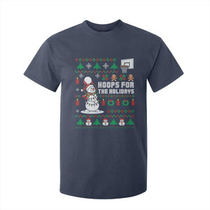Funny Christmas Basketball Snowmen T Shirt For Kid Hoops For The Holidays Ugly Sweater TS12 Navy Print Your Wear