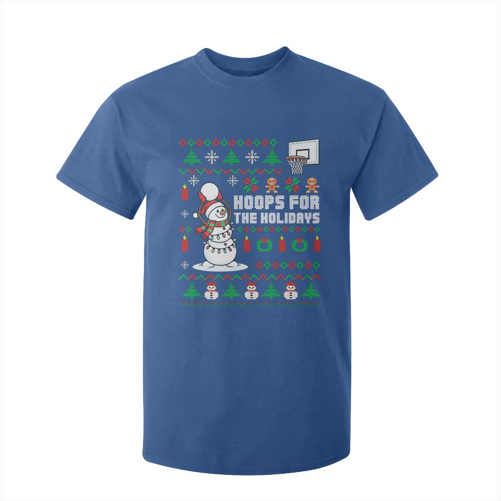Funny Christmas Basketball Snowmen T Shirt For Kid Hoops For The Holidays Ugly Sweater TS12 Royal Blue Print Your Wear