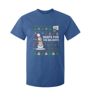 Funny Christmas Basketball Snowmen T Shirt For Kid Hoops For The Holidays Ugly Sweater TS12 Royal Blue Print Your Wear