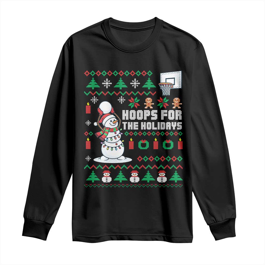 Funny Christmas Basketball Snowmen Long Sleeve Shirt Hoops For The Holidays Ugly Sweater TS12 Black Print Your Wear