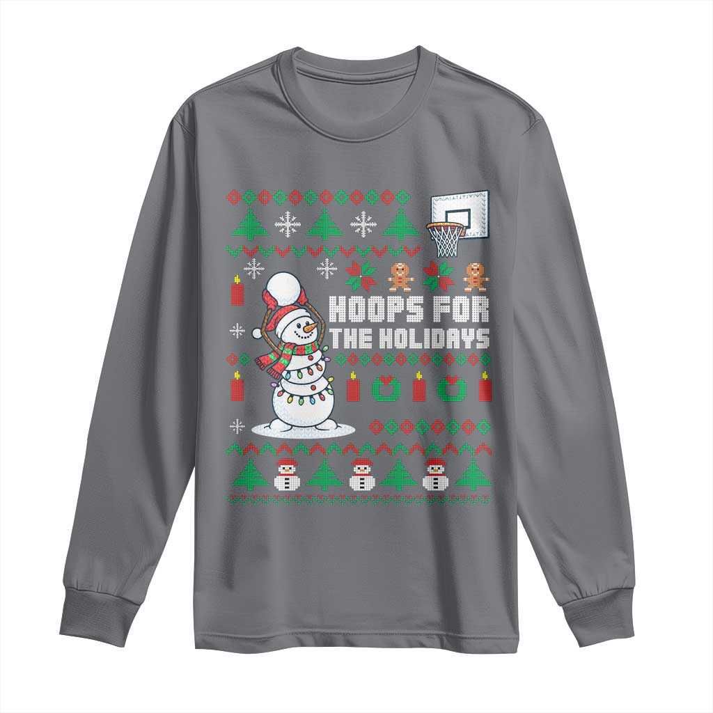 Funny Christmas Basketball Snowmen Long Sleeve Shirt Hoops For The Holidays Ugly Sweater TS12 Charcoal Print Your Wear