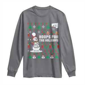 Funny Christmas Basketball Snowmen Long Sleeve Shirt Hoops For The Holidays Ugly Sweater TS12 Charcoal Print Your Wear