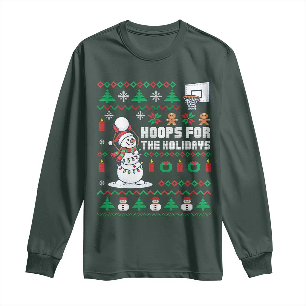 Funny Christmas Basketball Snowmen Long Sleeve Shirt Hoops For The Holidays Ugly Sweater TS12 Dark Forest Green Print Your Wear