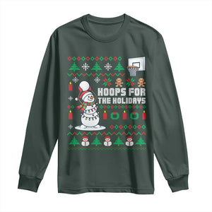 Funny Christmas Basketball Snowmen Long Sleeve Shirt Hoops For The Holidays Ugly Sweater TS12 Dark Forest Green Print Your Wear