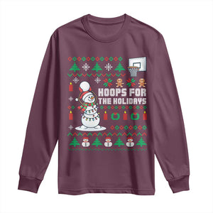 Funny Christmas Basketball Snowmen Long Sleeve Shirt Hoops For The Holidays Ugly Sweater TS12 Maroon Print Your Wear