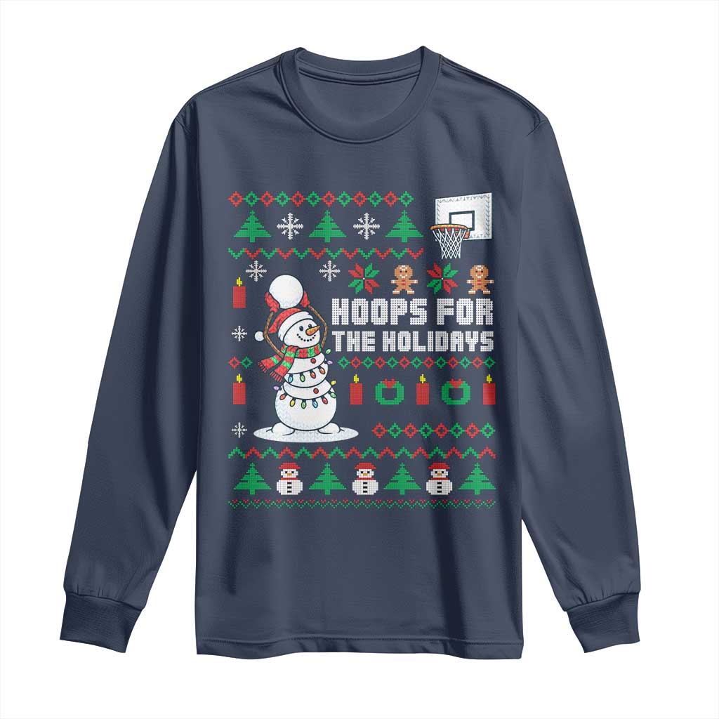 Funny Christmas Basketball Snowmen Long Sleeve Shirt Hoops For The Holidays Ugly Sweater TS12 Navy Print Your Wear
