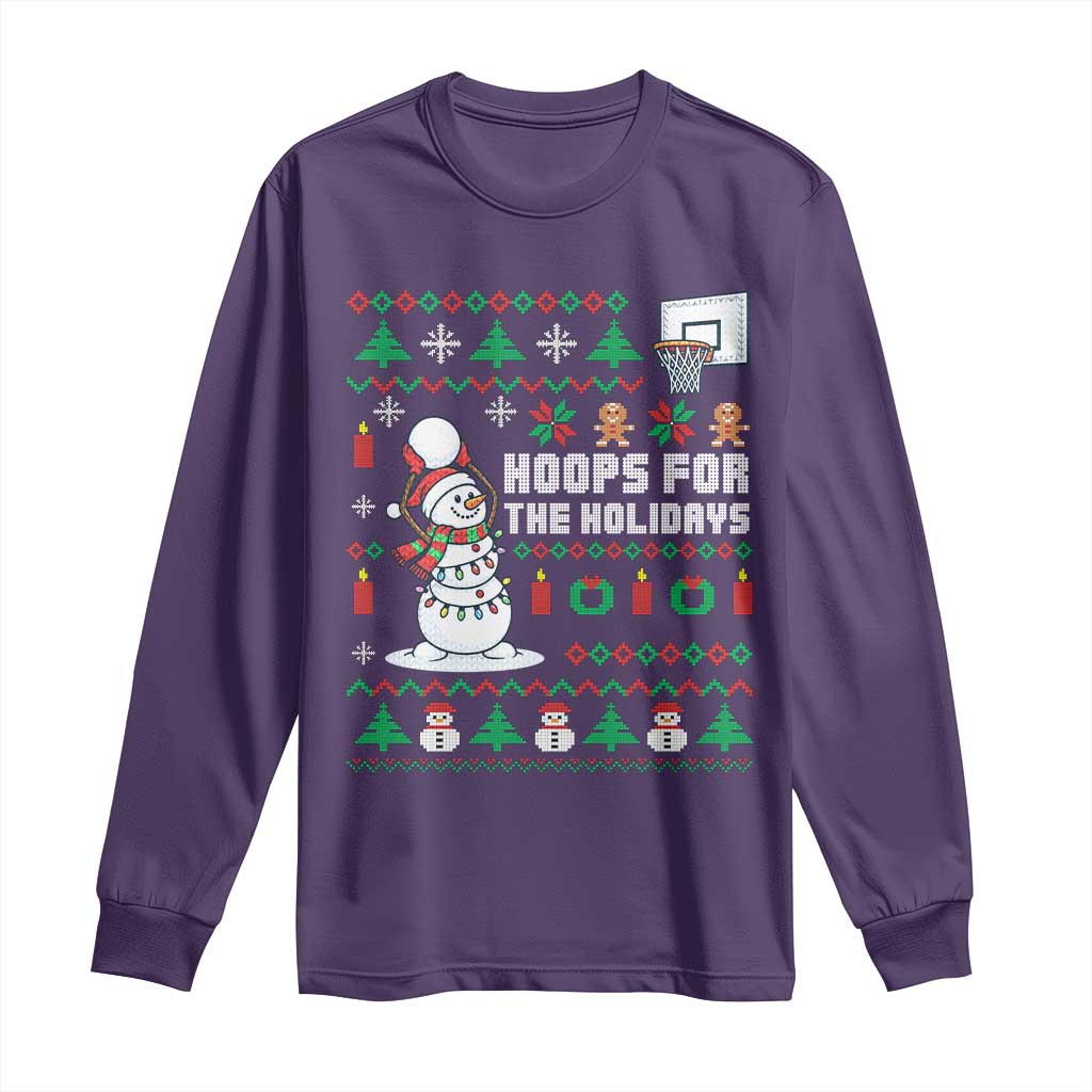 Funny Christmas Basketball Snowmen Long Sleeve Shirt Hoops For The Holidays Ugly Sweater TS12 Purple Print Your Wear