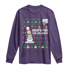 Funny Christmas Basketball Snowmen Long Sleeve Shirt Hoops For The Holidays Ugly Sweater TS12 Purple Print Your Wear