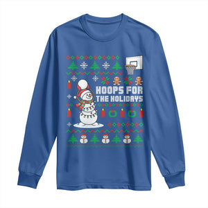 Funny Christmas Basketball Snowmen Long Sleeve Shirt Hoops For The Holidays Ugly Sweater TS12 Royal Blue Print Your Wear