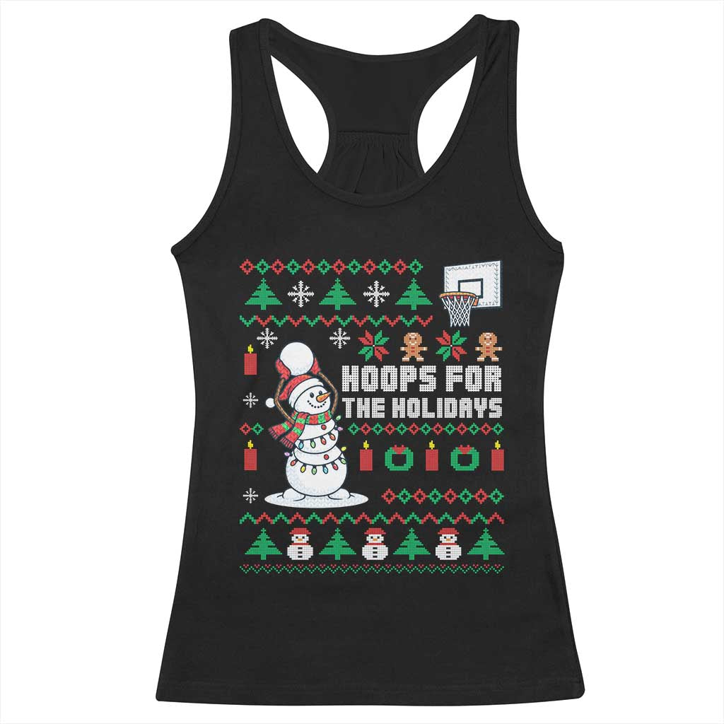 Funny Christmas Basketball Snowmen Racerback Tank Top Hoops For The Holidays Ugly Sweater TS12 Black Print Your Wear