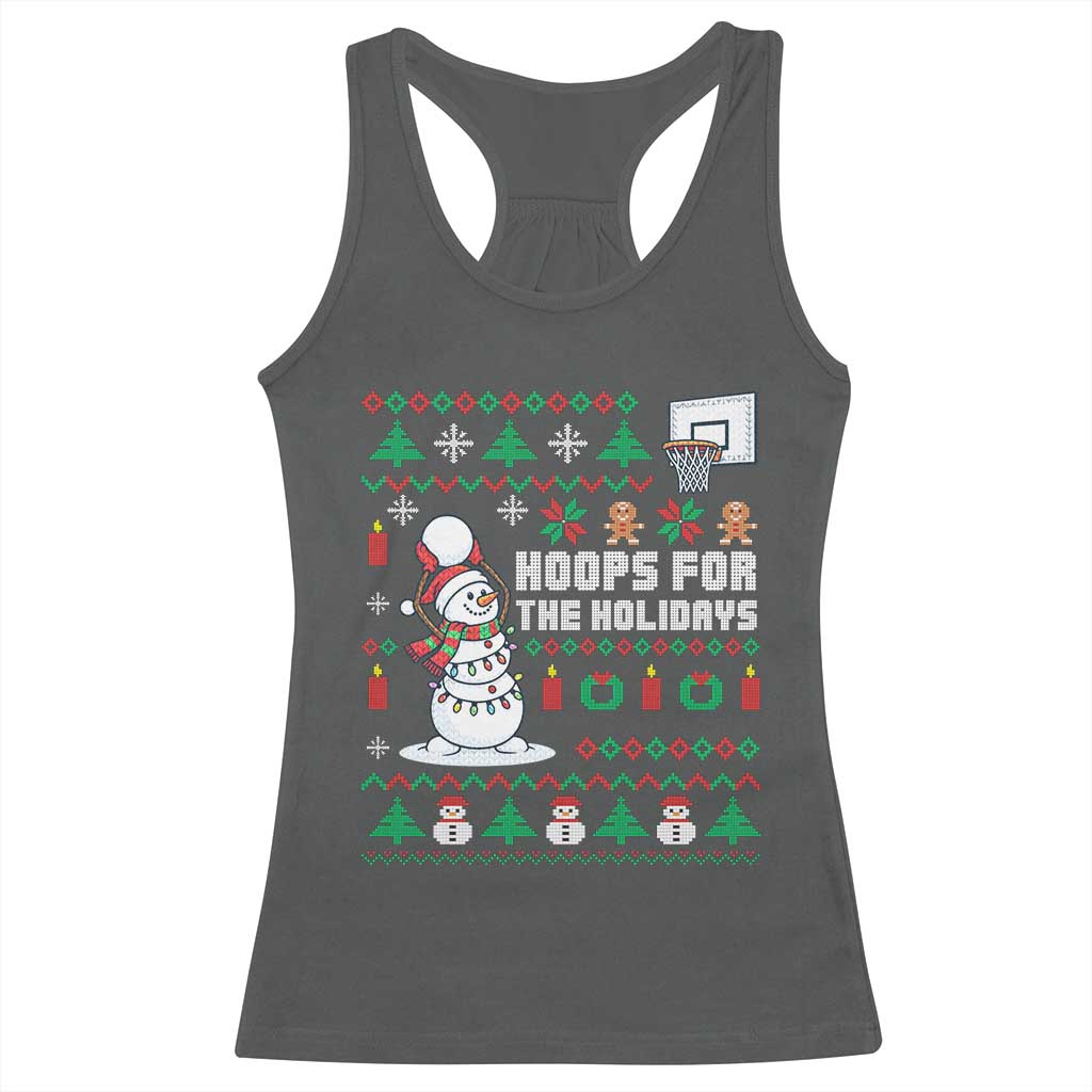 Funny Christmas Basketball Snowmen Racerback Tank Top Hoops For The Holidays Ugly Sweater TS12 Dark Heather Print Your Wear