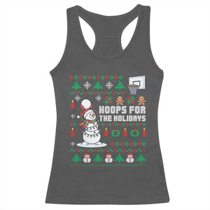 Funny Christmas Basketball Snowmen Racerback Tank Top Hoops For The Holidays Ugly Sweater TS12 Dark Heather Print Your Wear