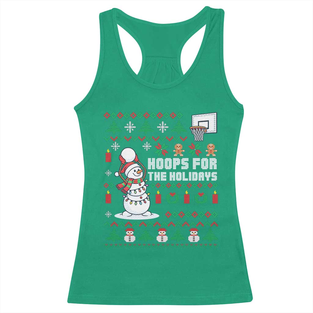 Funny Christmas Basketball Snowmen Racerback Tank Top Hoops For The Holidays Ugly Sweater TS12 Irish Green Print Your Wear