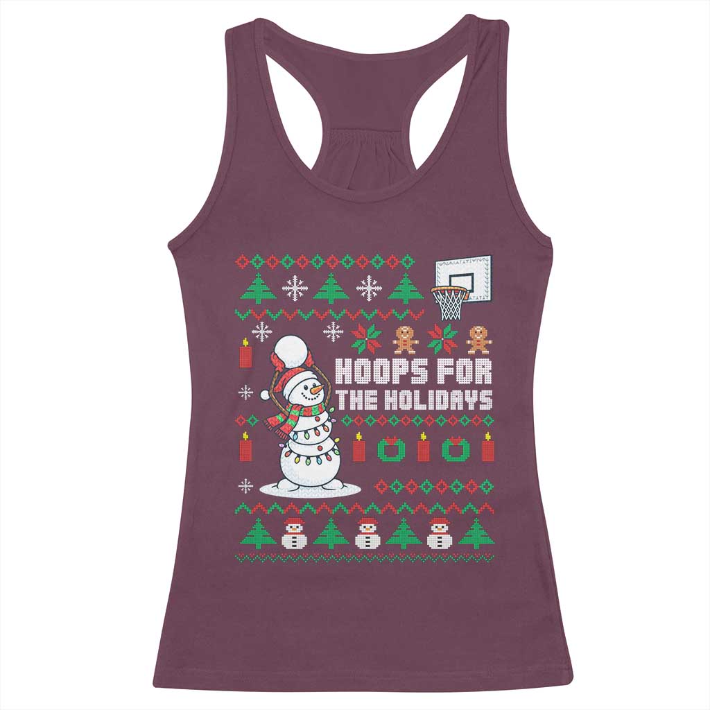 Funny Christmas Basketball Snowmen Racerback Tank Top Hoops For The Holidays Ugly Sweater TS12 Maroon Print Your Wear