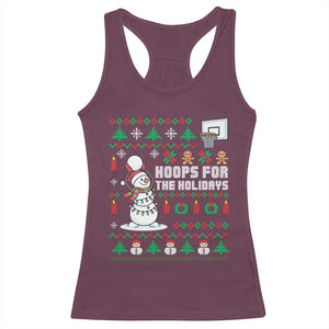 Funny Christmas Basketball Snowmen Racerback Tank Top Hoops For The Holidays Ugly Sweater TS12 Maroon Print Your Wear
