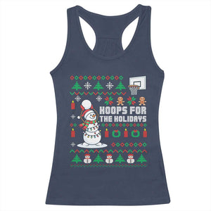 Funny Christmas Basketball Snowmen Racerback Tank Top Hoops For The Holidays Ugly Sweater TS12 Navy Print Your Wear
