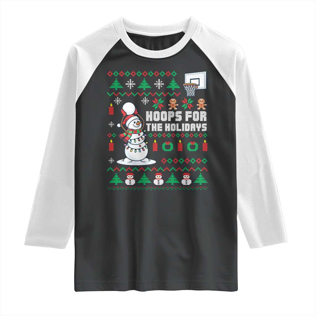Funny Christmas Basketball Snowmen Raglan Shirt Hoops For The Holidays Ugly Sweater TS12 Black White Print Your Wear