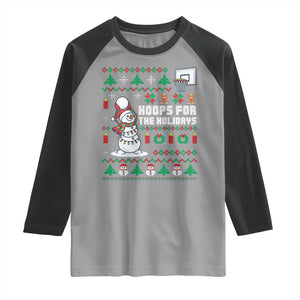 Funny Christmas Basketball Snowmen Raglan Shirt Hoops For The Holidays Ugly Sweater TS12 Sport Gray Black Print Your Wear