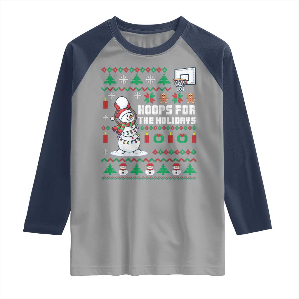 Funny Christmas Basketball Snowmen Raglan Shirt Hoops For The Holidays Ugly Sweater TS12 Sport Gray Navy Print Your Wear