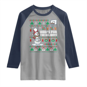 Funny Christmas Basketball Snowmen Raglan Shirt Hoops For The Holidays Ugly Sweater TS12 Sport Gray Navy Print Your Wear