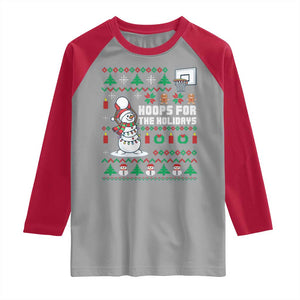 Funny Christmas Basketball Snowmen Raglan Shirt Hoops For The Holidays Ugly Sweater TS12 Sport Gray Red Print Your Wear