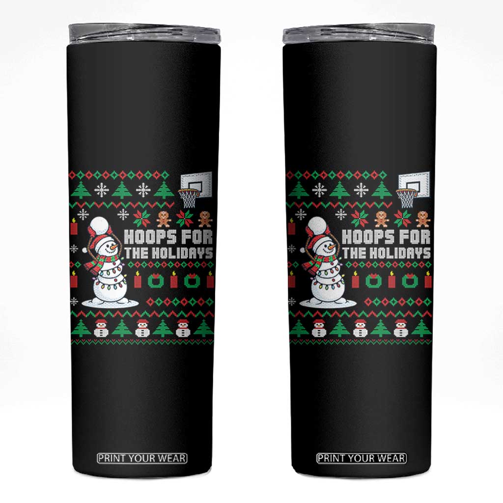 Funny Christmas Basketball Snowmen Skinny Tumbler Hoops For The Holidays Ugly Sweater TS12 Black Print Your Wear
