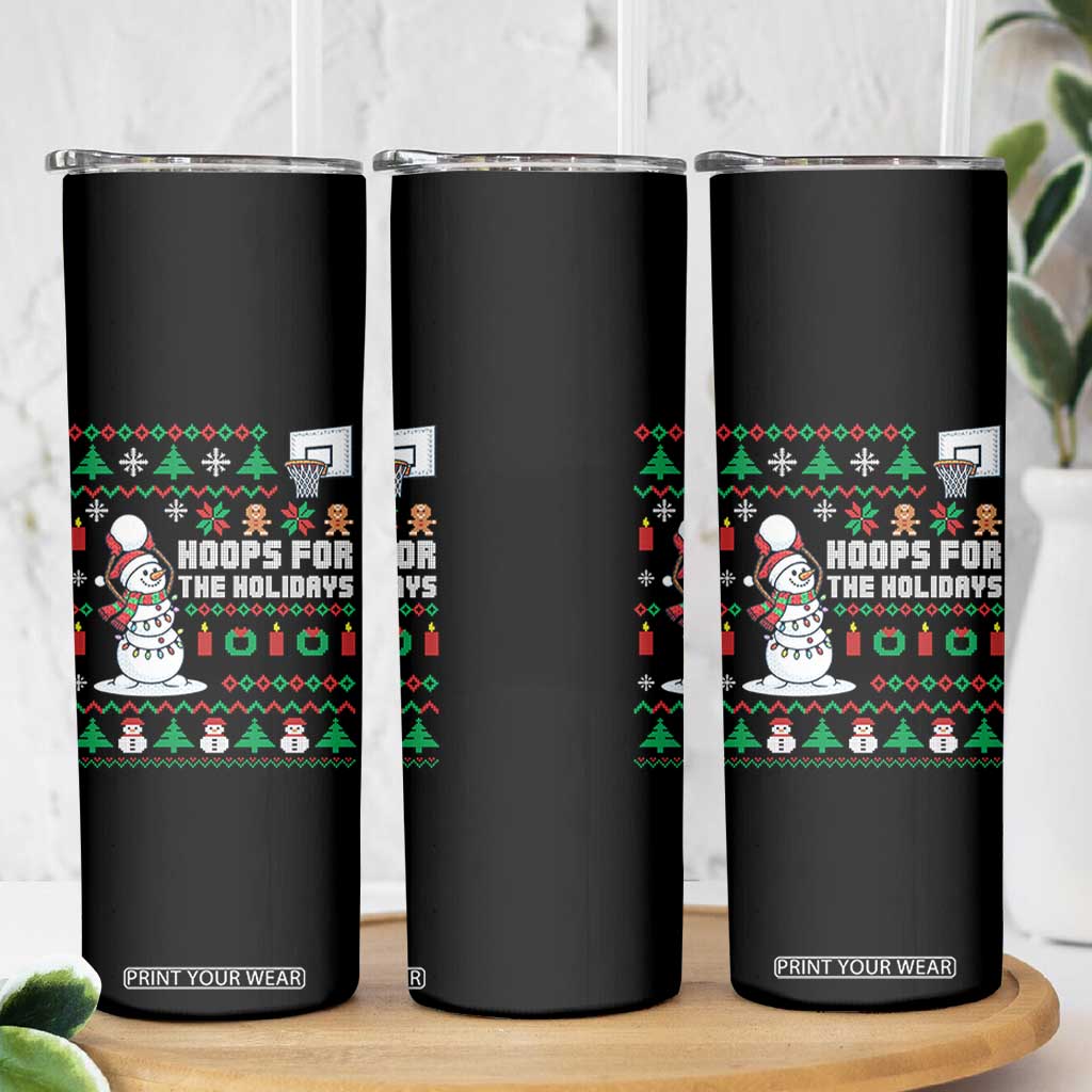 Funny Christmas Basketball Snowmen Skinny Tumbler Hoops For The Holidays Ugly Sweater TS12 Print Your Wear