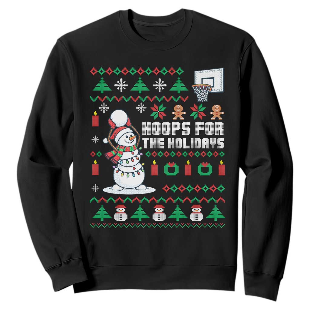 Funny Christmas Basketball Snowmen Sweatshirt Hoops For The Holidays Ugly Sweater TS12 Black Print Your Wear