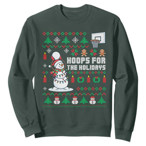 Funny Christmas Basketball Snowmen Sweatshirt Hoops For The Holidays Ugly Sweater TS12 Dark Forest Green Print Your Wear