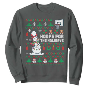 Funny Christmas Basketball Snowmen Sweatshirt Hoops For The Holidays Ugly Sweater TS12 Dark Heather Print Your Wear