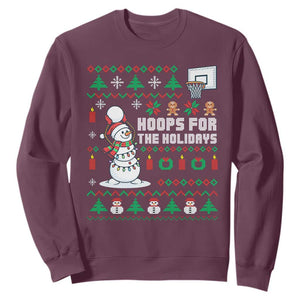 Funny Christmas Basketball Snowmen Sweatshirt Hoops For The Holidays Ugly Sweater TS12 Maroon Print Your Wear