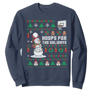 Funny Christmas Basketball Snowmen Sweatshirt Hoops For The Holidays Ugly Sweater TS12 Navy Print Your Wear